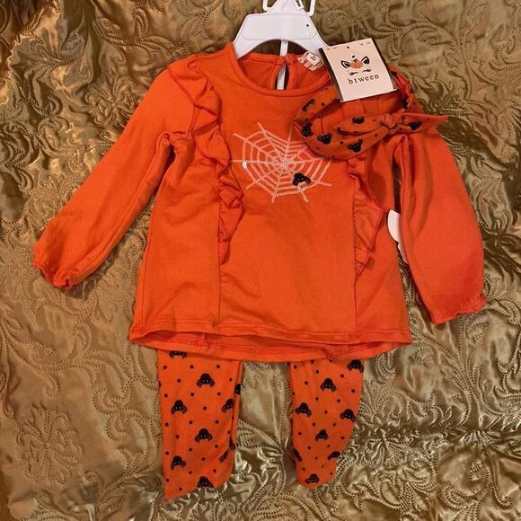 Three-Piece Clothes Set Pullover, Spider Printed Pattern Pants and Headband - Picture 1 of 7